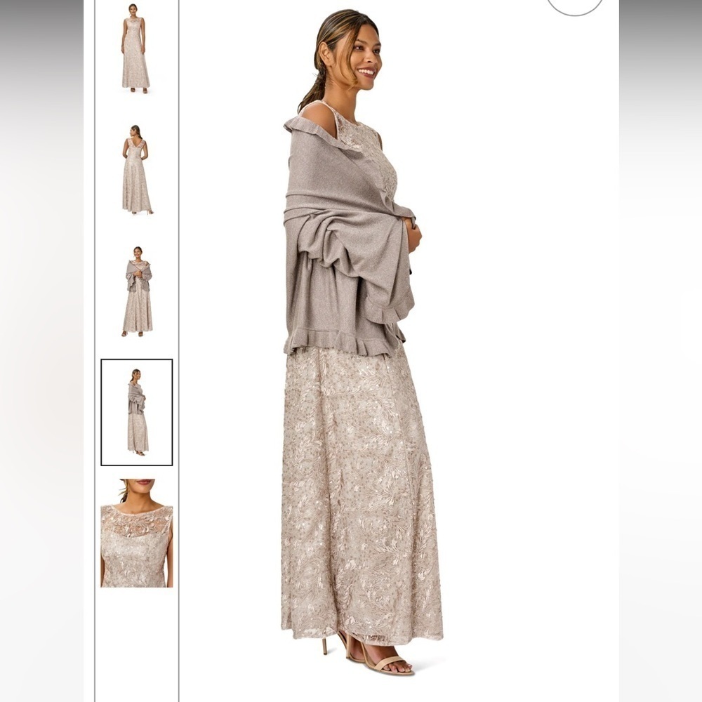 Adrianna Papell | Sequin Lace Gown In Grey Marble Size 8 NEW - Picture 5 of 9